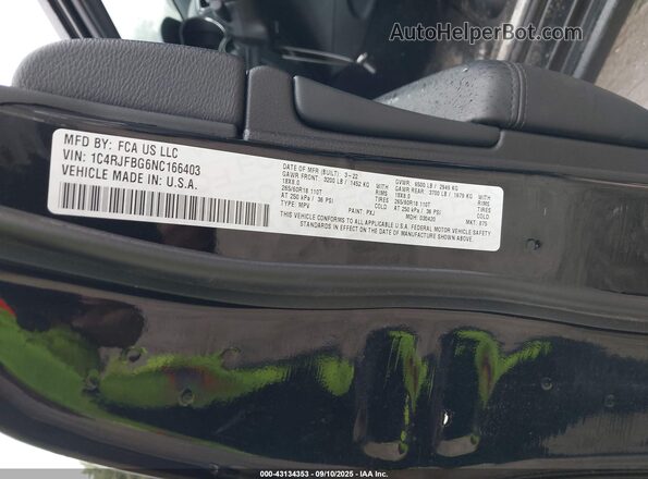 1C4RJFBG6NC166403 2022 JEEP GRAND CHEROKEE WK Black Vista del compartimento del motor