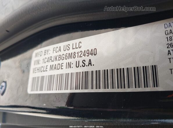 1C4RJKBG6M8124940 2021 JEEP GRAND CHEROKEE L Черный Вид подкапотного пространства