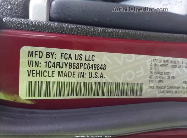 1C4RJYB68PC649848 2023 JEEP GRAND CHEROKEE 4XE Темно-бордовый Вид подкапотного пространства