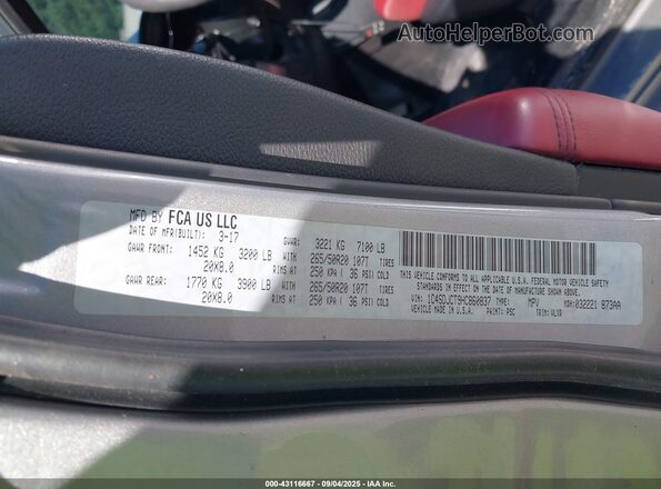 1C4SDJCT9HC860837 2017 DODGE DURANGO Серый Вид подкапотного пространства