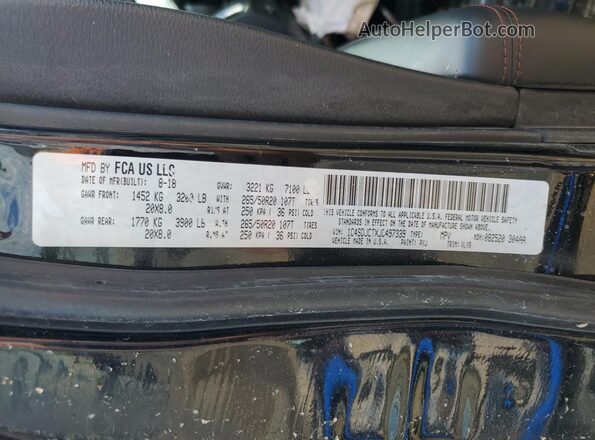 1C4SDJCTXJC497339 2018 DODGE DURANGO Black VIN კოდის სტიკერის ხედი