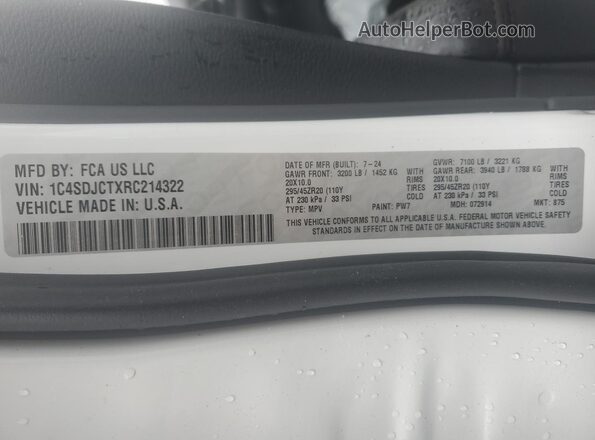 1C4SDJCTXRC214322 2024 DODGE DURANGO White VIN sticker view