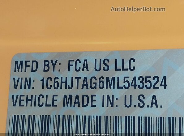 1C6HJTAG6ML543524 2021 JEEP GLADIATOR Yellow Widok komory silnika
