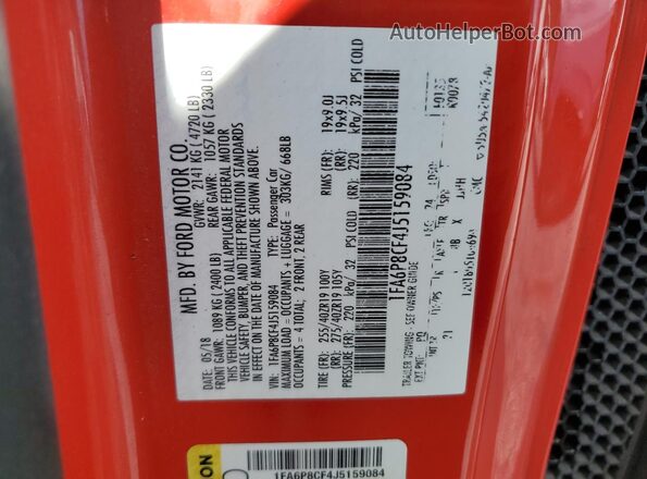 1FA6P8CF4J5159084 2018 FORD MUSTANG Red Vista del compartimento del motor