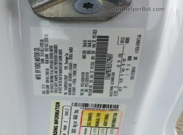 1FA6P8CF8J5129697 2018 FORD MUSTANG White Вид підкапотного простору