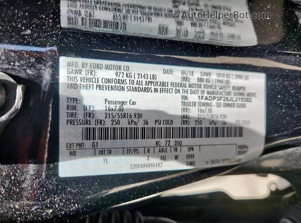 1FADP3F26JL315382 2018 FORD FOCUS Black Vista de la etiqueta del VIN