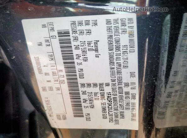 1FADP3K20JL261082 2018 FORD FOCUS Black VIN sticker view