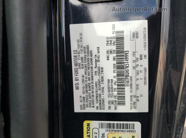 1FATP8UH7K5149993 2019 FORD MUSTANG Черный Вид подкапотного пространства