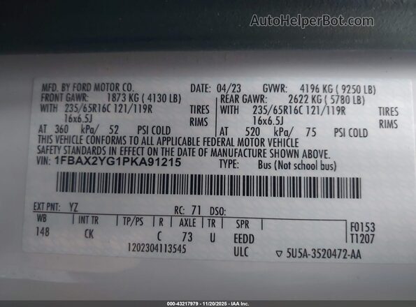 1FBAX2YG1PKA91215 2023 FORD PASSENGER Белый Вид подкапотного пространства