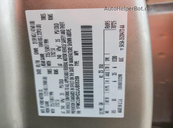 1FMCU9HD2JUB55359 2018 FORD ESCAPE Tan Widok komory silnika