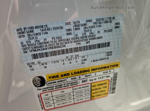 1FMJK2A81REB06239 2024 FORD EXPEDITION White Widok naklejki z numerem VIN