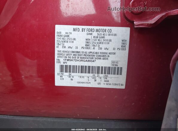 1FMSK7DH3RGA89347 2024 FORD FORD EXPLORER Red Engine compartment view