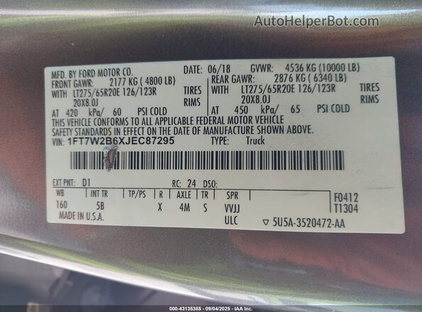 1FT7W2B6XJEC87295 2018 FORD F250 Brown Vista del compartimento del motor