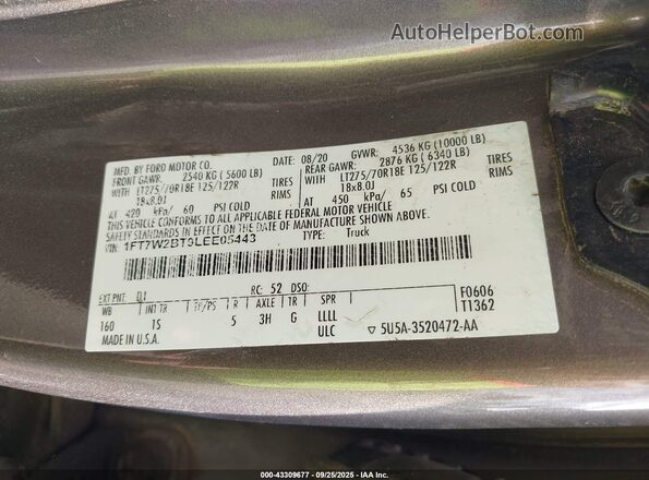 1FT7W2BT9LEE05443 2020 FORD F-250 Коричневый Вид подкапотного пространства