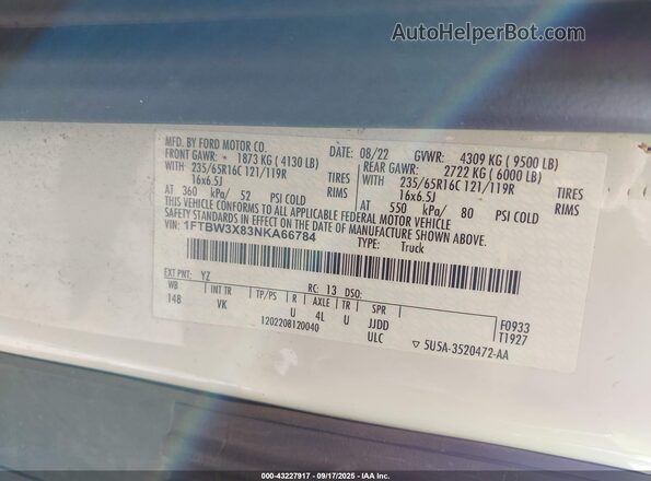 1FTBW3X83NKA66784 2022 FORD TRANSIT-350 Белый Вид подкапотного пространства