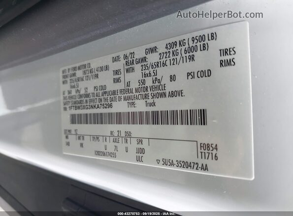 1FTBW3XG3NKA75296 2022 FORD TRANSIT-350 Белый Вид подкапотного пространства