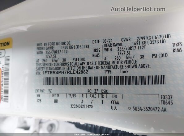1FTER4PH7RLE42882 2024 FORD RANG White Շարժիչի բաժամունքի տեսք