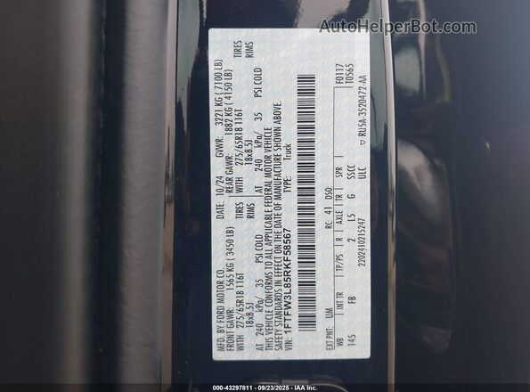 1FTFW3L85RKF58567 2024 FORD F150 Черный Вид подкапотного пространства