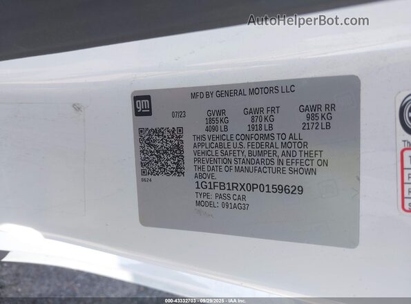 1G1FB1RX0P0159629 2023 CHEVROLET CAMARO Белый Вид подкапотного пространства