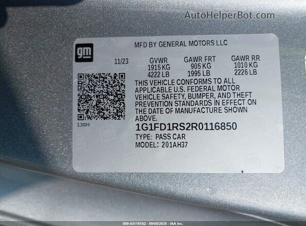 1G1FD1RS2R0116850 2024 CHEVROLET CAMARO Silver Engine compartment view