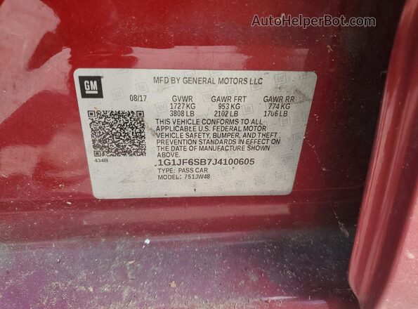 1G1JF6SB7J4100605 2018 CHEVROLET SONIC Maroon Vista del compartimento del motor