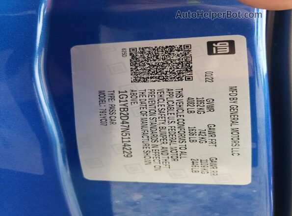1G1YB2D47N5114229 2022 CHEVROLET CORVETTE Blue Vista del compartimento del motor