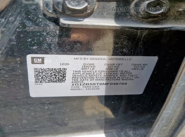 1G1ZB5ST6MF049768 2021 CHEVROLET MALIBU Black Вид підкапотного простору