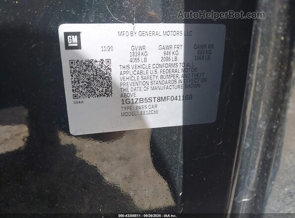 1G1ZB5ST8MF041168 2021 CHEVROLET MALIBU Черный Вид подкапотного пространства