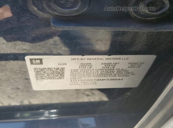 1G1ZD5ST8MF039544 2021 CHEVROLET MALIBU Blue ძრავის განყოფილების ხედი