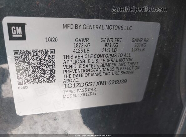 1G1ZD5STXMF026939 2021 CHEVROLET MALIBU Синий Вид подкапотного пространства