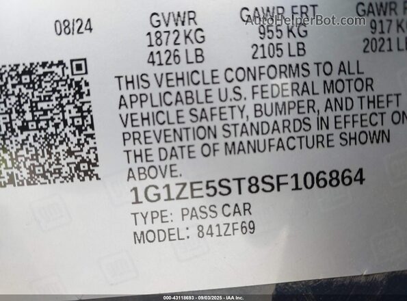 1G1ZE5ST8SF106864 2025 CHEVROLET MALIBU Фиолетовый Вид подкапотного пространства