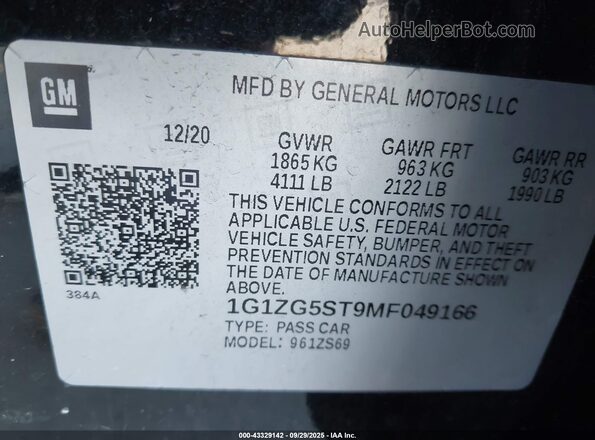 1G1ZG5ST9MF049166 2021 CHEVROLET MALIBU Черный Вид подкапотного пространства
