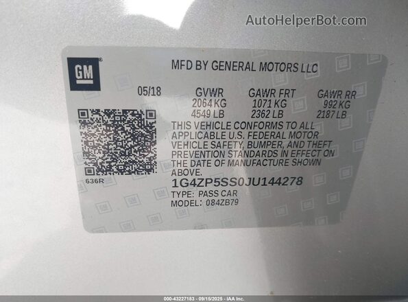 1G4ZP5SS0JU144278 2018 BUICK LACROSSE Серебряный Вид подкапотного пространства