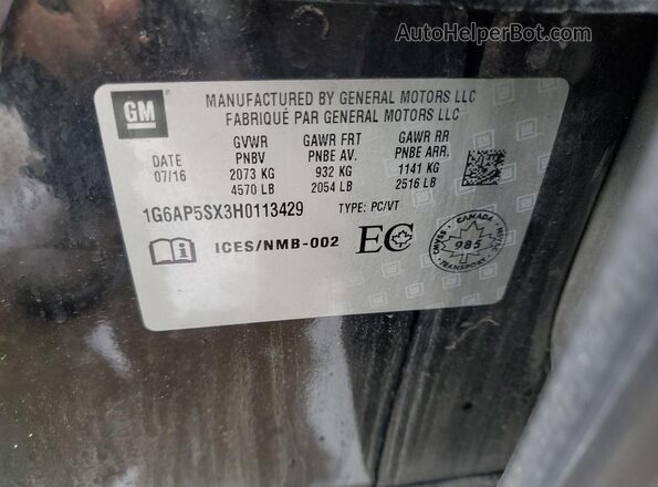 1G6AP5SX3H0113429 2017 CADILLAC CTS Black Vista del compartimento del motor