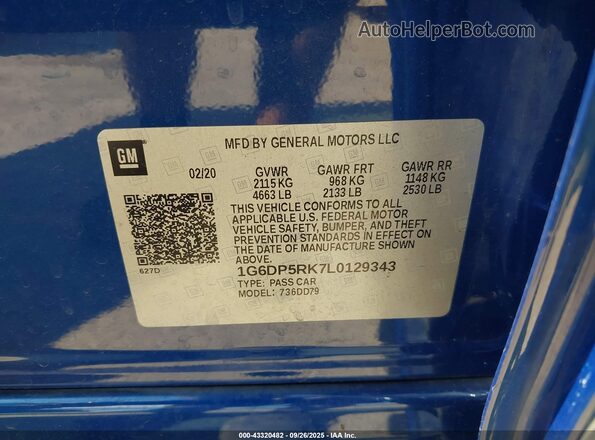 1G6DP5RK7L0129343 2020 CADILLAC CT5 Синий Вид подкапотного пространства
