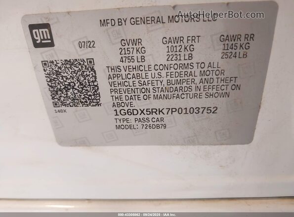 1G6DX5RK7P0103752 2023 CADILLAC CT5 Белый Вид подкапотного пространства