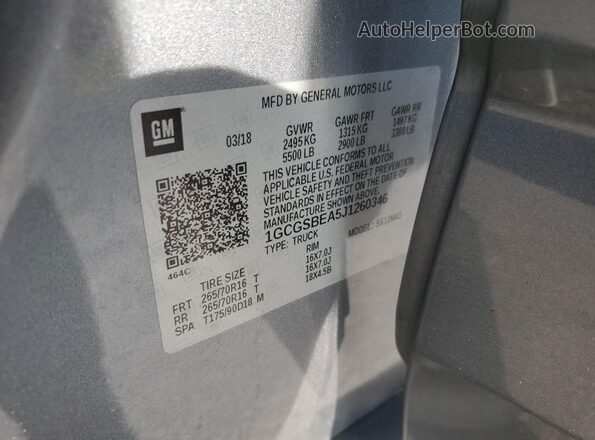 1GCGSBEA5J1260346 2018 CHEVROLET COLORADO Gray ძრავის განყოფილების ხედი