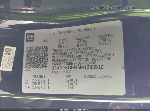 1GCGSCEN6M1283910 2021 CHEVROLET COLORADO Черный Вид подкапотного пространства
