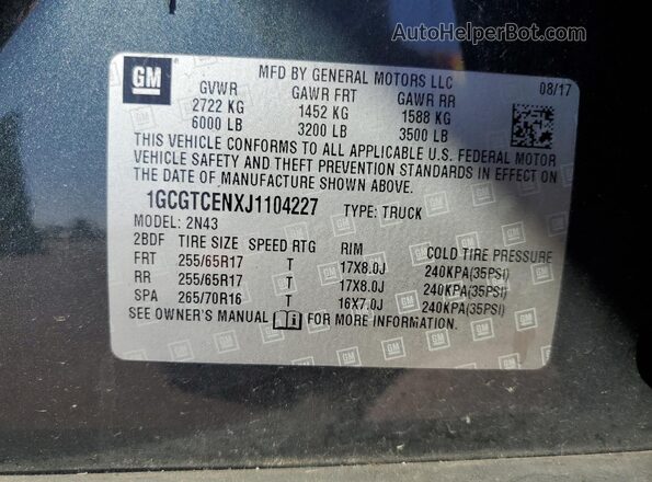 1GCGTCENXJ1104227 2018 CHEVROLET COLORADO Серый Вид наклейки с VIN-кодом