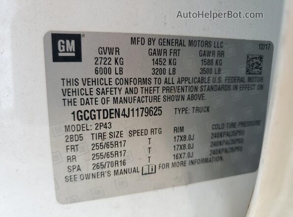 1GCGTDEN4J1179625 2018 CHEVROLET COLORADO White ძრავის განყოფილების ხედი
