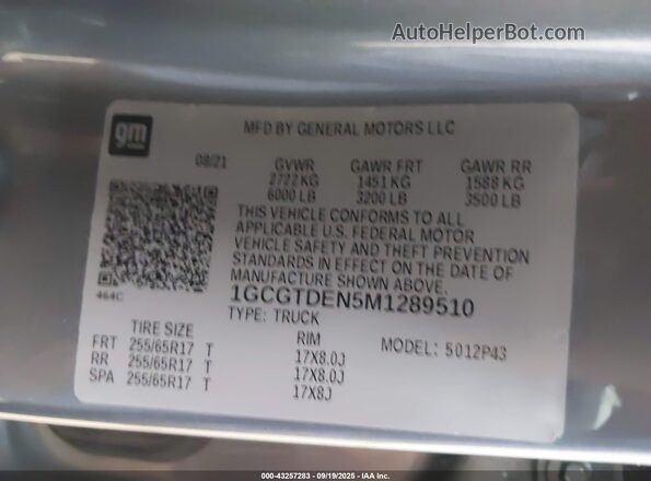 1GCGTDEN5M1289510 2021 CHEVROLET COLORADO Серый Вид подкапотного пространства