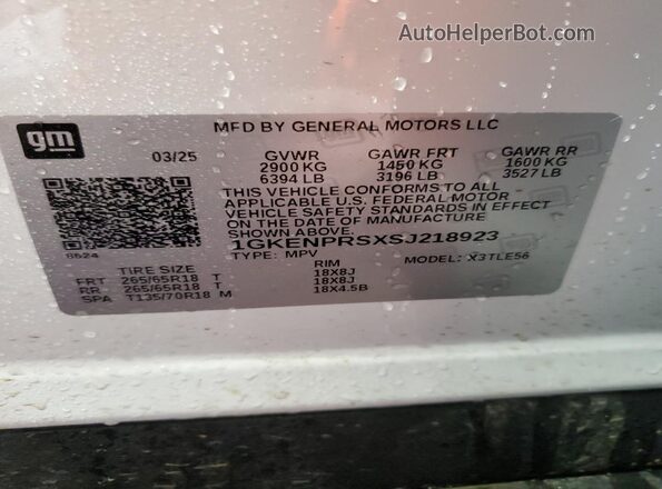 1GKENPRSXSJ218923 2025 GMC ACADIA White VIN sticker view
