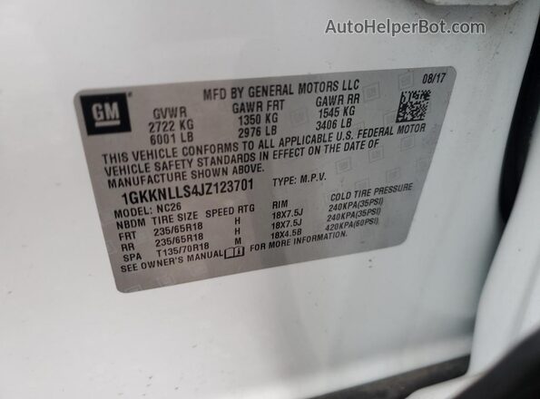 1GKKNLLS4JZ123701 2018 GMC ACADIA White Engine compartment view