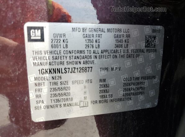 1GKKNNLS7JZ126877 2018 GMC ACADIA Maroon Vista de la etiqueta del VIN