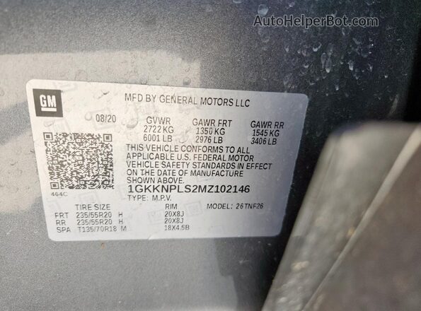 1GKKNPLS2MZ102146 2021 GMC ACADIA Gray Widok wnętrza 360 stopni