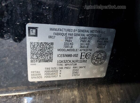 1GKS2CKJ4JR111002 2018 GMC YUKON Black 360 interior view