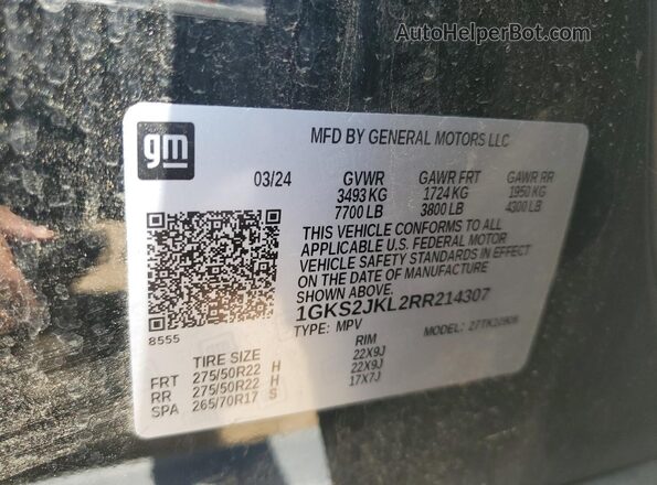 1GKS2JKL2RR214307 2024 GMC YUKON Black VIN sticker view