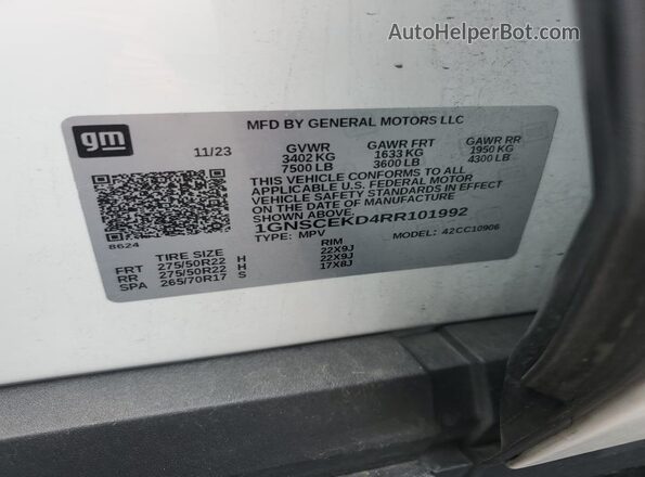 1GNSCEKD4RR101992 2024 CHEVROLET SUBURBAN White VIN sticker view