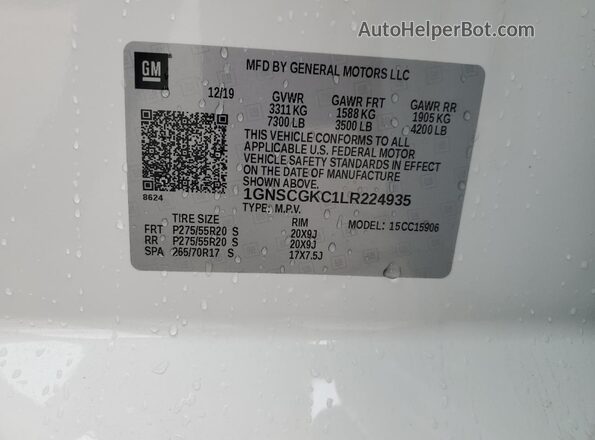 1GNSCGKC1LR224935 2020 CHEVROLET SUBURBAN Белый Панорамный вид салона 360°
