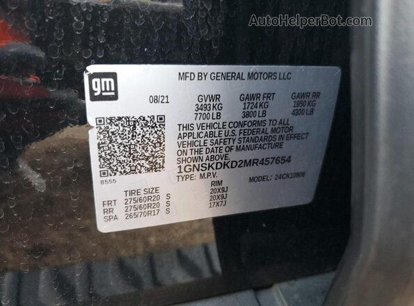1GNSKDKD2MR457654 2021 CHEVROLET SUBURBAN Black VIN sticker view